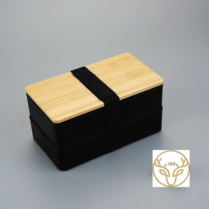 Black double bamboo cover lunch box