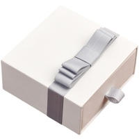 Boîte à bijoux à tiroir avec logo personnalisé, blanc et gris, pour boucles d'oreilles, collier, bague, bracelet