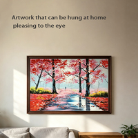 Peinture à l'huile sur toile 50*70cm, OEM personnalisé, magnifique paysage chinois avec des feuilles d'érable rouges, tableau mural pour la décoration de la maison