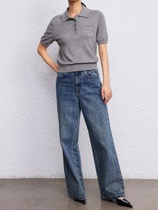 Stile <span class=keywords><strong>Polo</strong></span> di base Vintage da donna di fabbrica con bottone con decorazione a maniche corte a maglia Casual tinta unita per l'estate - Product Image 5