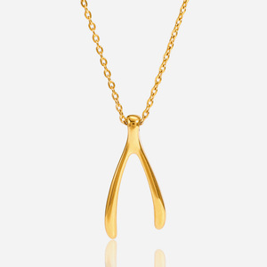 สร้อยคอจี้รูปกระดูกขอพรวันขอบคุณพระเจ้า ทอง 18K สแตนเลสสตีล ดีไซน์เรขาคณิต สำหรับผู้หญิง เครื่องประดับแฟชั่น - Product Image 1