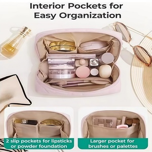 Bolsa de Cosméticos Acolchada de Nailon Personalizada, Organizador de <span class=keywords><strong>Maquillaje</strong></span> Portátil Impermeable con Cierre de Cremallera, Gran Capacidad para Viajes de Mujeres - Product Image 2