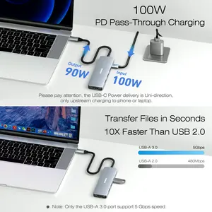 5 в 1 USB C концентратор с 4K HDM I , 3 USB-A, 100 Вт мощность доставки, силиконовый и Тканый дизайн кабеля, алюминиевый корпус