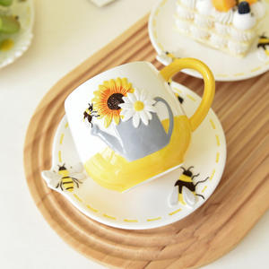 Tasses et assiettes en céramique motif tournesol, tasses à café, vaisselle pour le thé de l'après-midi, tasses à eau et petites tasses domestiques - Product Image 3