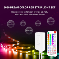 Tira de luces LED de colores de ensueño al por mayor, retroiluminación de TV, 150LED, USB, 5V, IP20, IP65, programación, aplicación inteligente mágica, mando a distancia de 38 teclas