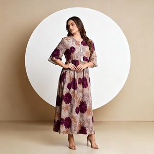 Abaya Elegante de Poliéster con Estampado Personalizado de Alta Calidad al por Mayor para Mujeres Musulmanas - Product Image 3