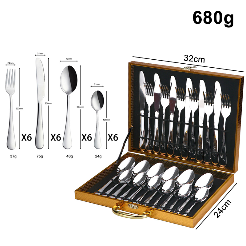 Plata 24 piezas + caja de madera