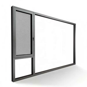 Fenêtre à battant en aluminium moderne à <span class=keywords><strong>triple</strong></span> <span class=keywords><strong>vitrage</strong></span> <span class=keywords><strong>acoustique</strong></span>, résistante aux ouragans, à manivelle, à isolation thermique, noire et fixe - Product Image 1