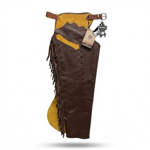 Royce Ranch - Pantalones de Montar de Cuero Genuino de Cintura Alta con Flecos, Largos, Unisex, para Equitación, Color Marrón Bronceado - Product Image 1