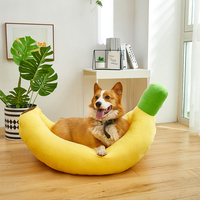 Lit pour chien et chat en peluche motif banane, ours en peluche et caniche – Confortable pour l'hiver et toutes les saisons, doux et durable, type grotte