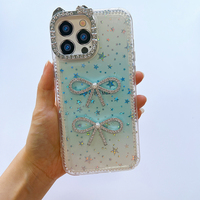 Coque de téléphone rigide ultra-fine et tendance pour iPhone 12 Pro, 13, 14, 15, 16 – Nouveau design nœud porte-bonheur et diamant – Vente en gros