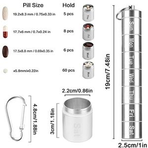 Weekly Pill Organizer <b>Aluminum</b> Holder 7 Day Small <b>Container</b> Metal Case for Travel (colorful Silver Black) - Product Image 2