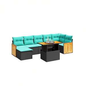 Ensemble de canapés de patio en polyrotin noir, 8 pièces, avec coussins, meubles de jardin, sièges d'extérieur - Product Image 1