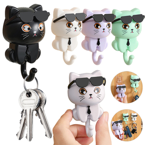 Porte-manteau en plastique auto-adhésif en forme de chat, 1 pièce, pour rangement de porte murale, outil en métal, sac à clés décoratif pour chambre à coucher - Product Image 1