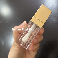 Tube de brillant à lèvres carré ISMAN 8ml or et argent avec grand applicateur, emballage vide pour maquillage, logo personnalisé, huile repulpante pour les lèvres