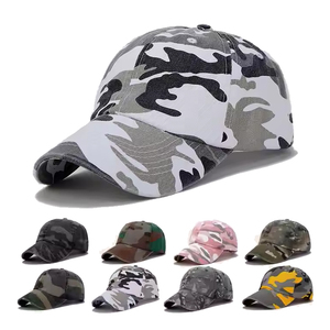 Custom Logo 6-Panel Camo Cotton Baseball Caps Flat Brim Velcro Closure Snapback Truckers Hats Embroidery Leather Promotional