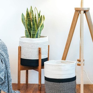 Cotton Rope Woven Storage Basket With Black Base For Plants And Home Organization - Product Image 3