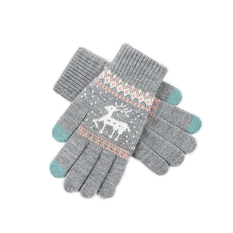 Зимние женские теплые шерстяные плюшевые утолщенные милые вязаные Рождественские перчатки для улицы