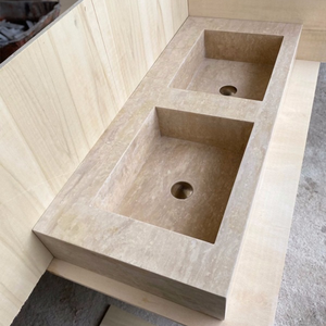 סיטונאי מותאם אישית travertine לפצל הפנים שיש יהירות כיור כפרי עיצוב קיר רכוב כיור לחדר אמבטיה - Product Image 3