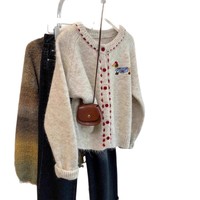 Cardigan en tricot à col montant, manches longues, broderie florale unisexe, dentelle, nouvelle collection automne-hiver 2025, couleur assortie, pull en laine
