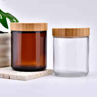 Kemasan Kosong Kustom 50ml 100ml 150ml 250ml 500ml Wadah Lilin Bulat Kaca Bening/Amber Dengan Tutup Bambu