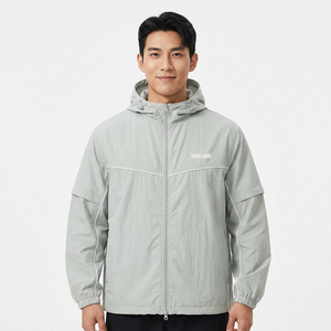 เสื้อแจ็คเก็ตกันลมมีฮู้ดน้ำหนักเบาสำหรับผู้ชาย พิมพ์โลโก้ได้ สีพื้น ผ้าไนลอนกันน้ำ เสื้อแจ็คเก็ตลำลองสำหรับกิจกรรมกลางแจ้ง สำหรับผู้หญิง - Product Image 1
