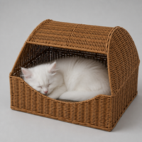 Lit pour chat en rotin PE YAOYUE, style tiroir tissé avec cadre en fer - Maison pour chat respirante et durable, 2 tailles