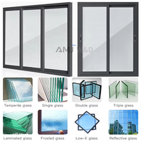 Ventana Corredera de Aluminio de Triple Riel con Rotura de Puente Térmico, Vidrio Tintado Azul con Aislamiento Térmico para Mansiones