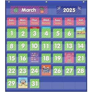 Calendario mensual para el aula, tabla de bolsillo con 71 tarjetas, aprendizaje para niños, hogar, azul - Product Image 6