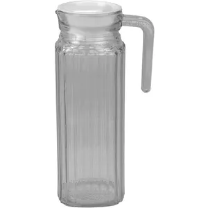 装饰装饰的玻璃1L饮料罐，配有无脏乱的倒水嘴和坚固的握把，用于热水/冷水