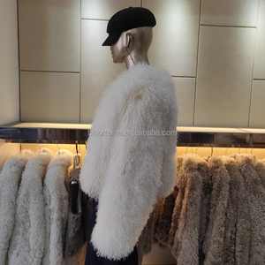 Elegante Giacca Corta Invernale da <span class=keywords><strong>Donna</strong></span> Bianca <span class=keywords><strong>con</strong></span> Collo in <span class=keywords><strong>Pelliccia</strong></span>, Spessa e Calda, Nuova Collezione Moda - Product Image 3