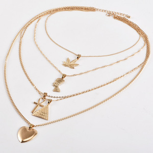 2025 nuova piramide multistrato regina del faraone collana pendente alla moda foglia d'acero cuore ciondolo collana per signore gioielli - Product Image 5