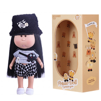 Poupée fille en vinyle de 24 cm, cheveux noirs longs et raides, tenue de mode, poupée à habiller, mini sac, objet de collection avec boîte cadeau pour filles