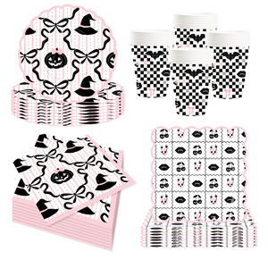 Juego de Vajilla Rosa DAMAI para Fiesta de Halloween con Decoraciones de Cerezas y Lazos, Incluye Platos, Vasos y Servilletas de Papel para 8 Personas - Product Image 5