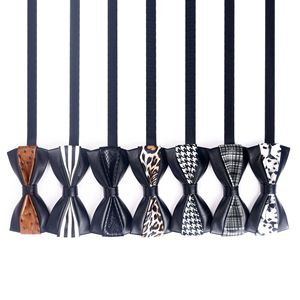 Papillon da <span class=keywords><strong>uomo</strong></span> stile Business realizzato in pelle <span class=keywords><strong>di</strong></span> <span class=keywords><strong>cuoio</strong></span> nero e bianco Block Block Pattern da <span class=keywords><strong>uomo</strong></span> papillon - Product Image 2