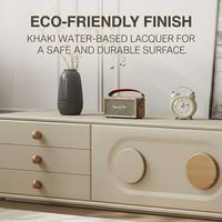 Meuble TV en bois de style moderne et luxueux, finition crème, bords arrondis, console multimédia, armoire de salon minimaliste italienne avec tiroirs