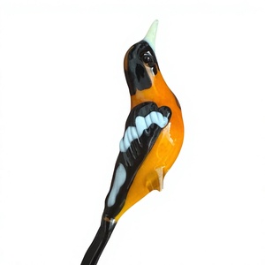 Figurine d'oiseau en verre soufflé à la main, orange, noir, bleu, décoration artisanale d'animaux - Product Image 1