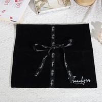 Pochette en velours noir 35*25 cm pour emballage de sacs à main, avec logo personnalisé imprimé, pour cadeaux, vêtements, extensions capillaires, perruques, rangement et protection anti-poussière