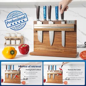 Bloc à <span class=keywords><strong>couteaux</strong></span> magnétique en bois d'acacia <span class=keywords><strong>professionnel</strong></span> avec aiguiseur intégré <span class=keywords><strong>pour</strong></span> une utilisation sur le comptoir de cuisine - Product Image 5