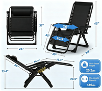Chaise zéro gravité pliable, chaise inclinable, chaise de plage, chaise de camping, chaise de pêche, coussin, appui-tête, design ergonomique 400LBS