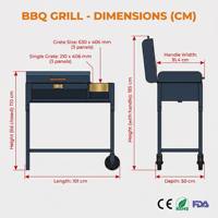 Barbecue au charbon de bois mobile avec grandes roues, pour une personne, facile à déplacer, couvercle rabattable, grille en V, double zone, 101x110cm, certifié CE, couleur personnalisée