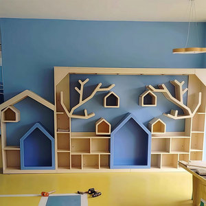 Moetry Maternelle Moderne Salle de Lecture Design Préscolaire Bibliothèque Arbre en Bois Maison Bibliothèque Ensemble École Garderie Pépinière - Product Image 3