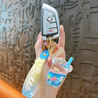 Coloré Boba lait thé liquide porte-clés personnalisé mignon bulle flottante pour voiture pendentif sac bricolage breloques bijoux acrylique porte-clés