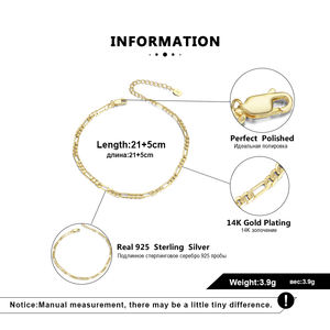 RINNTIN SA07 हीरा-कट फिगारो श्रृंखला 925 चांदी नाजुक सोने के कंगन पायल - Product Image 2