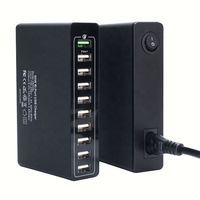 Adaptador de corriente inteligente de 10 puertos, 50W 10A, cargador de pared USB para iPhone y tabletas.