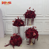 Boule de fleurs artificielle en soie rose bordeaux SMS 50 cm pour centres de table de mariage, boules florales artificielles pour la décoration de table d'événements