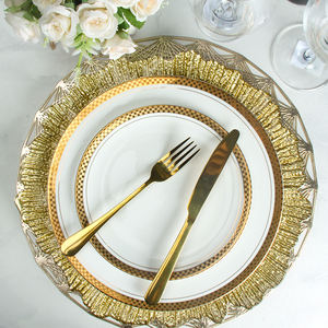 Assiette <span class=keywords><strong>de</strong></span> présentation ronde en céramique décorative pour <span class=keywords><strong>table</strong></span> <span class=keywords><strong>de</strong></span> réception <span class=keywords><strong>de</strong></span> mariage royal, bord doré <span class=keywords><strong>de</strong></span> luxe, vaisselle en <span class=keywords><strong>porcelaine</strong></span> <span class=keywords><strong>blanche</strong></span> - Product Image 2