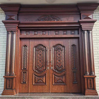 Porte d'entrée de villa TECHTOP en acier à grain de bois, 4 feuilles, avec relief floral 3D, résistante aux intempéries, antivol, double porte battante