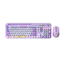 Keyboard dan Mouse Keyboard 108 tombol, Kombo Retro tanpa kabel kantor 2.4G mesin tik nirkabel Keyboard dan Mouse warna-warni
