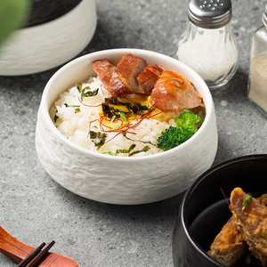 Stone Rice <b>Bowling</b> White Black Round Shaped Ceramic High-End Restaurant Salad - Product Image 1